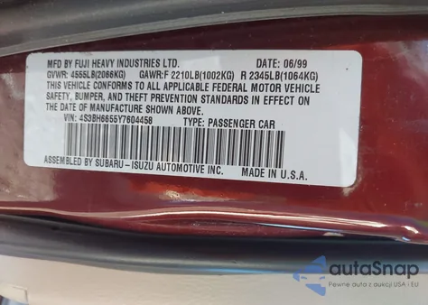 2000 Subaru Outback from USA, damaged, VIN 4S3BH6655Y7604458